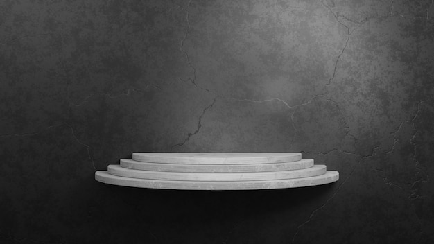 Empty concrete shelf on dark grey concrete cement wall background. 3d rendering illustration