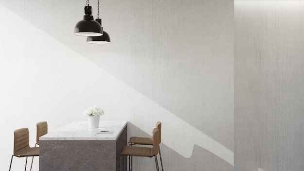 Empty concrete wall of large dining room in modern house or luxury hotel