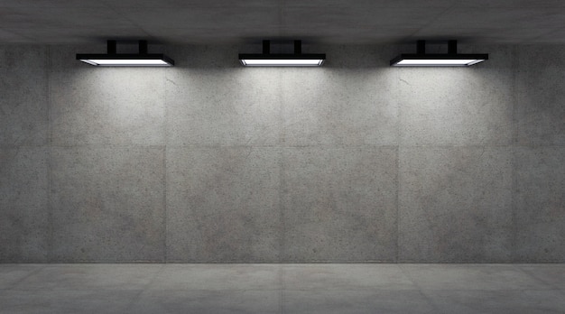 Empty concrete wall with lamps, 3d render