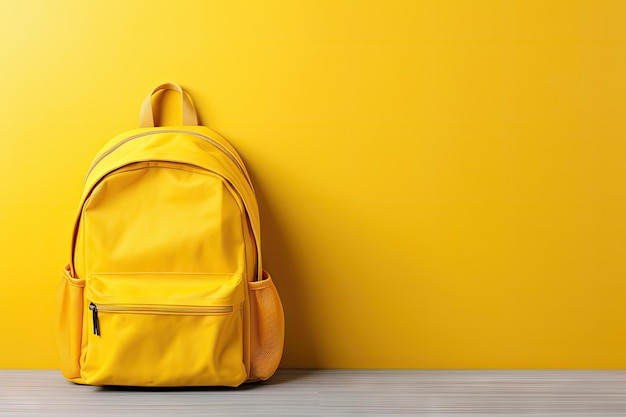 Empty copy space yellow backpack on table School supplies and education objects