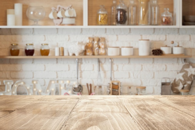 Empty countertop in the background of the kitchen large depth of field