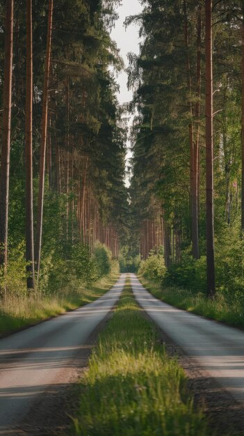 Photo empty country road through woods in summer finland