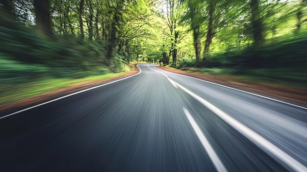 Empty country road winding through forest