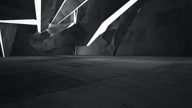 Empty dark abstract concrete room interior Architectural background Night view of the illuminated