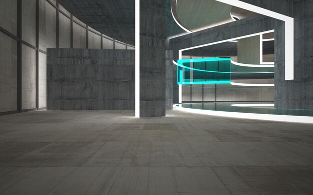 Empty dark abstract concrete and wood smooth interior Architectural background 3D illustration