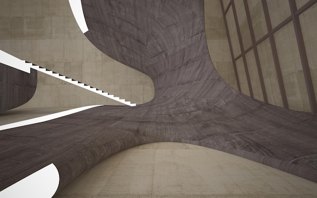 Empty dark abstract concrete and wood smooth interior Architectural background 3D illustration