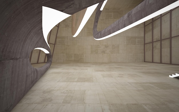 Empty dark abstract concrete and wood smooth interior Architectural background 3D illustration