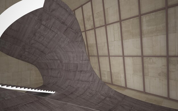 Empty dark abstract concrete and wood smooth interior Architectural background 3D illustration