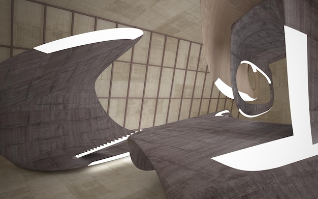 Empty dark abstract concrete and wood smooth interior Architectural background 3D illustration