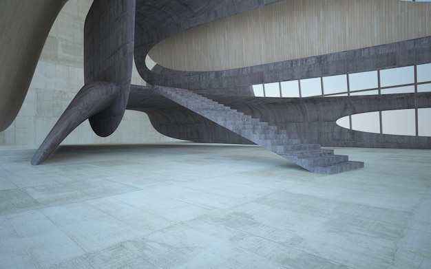 Empty dark abstract concrete and wood smooth interior Architectural background 3D illustration