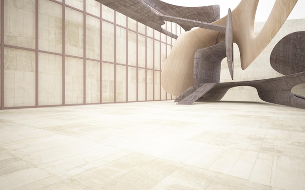 Empty dark abstract concrete and wood smooth interior Architectural background 3D illustration