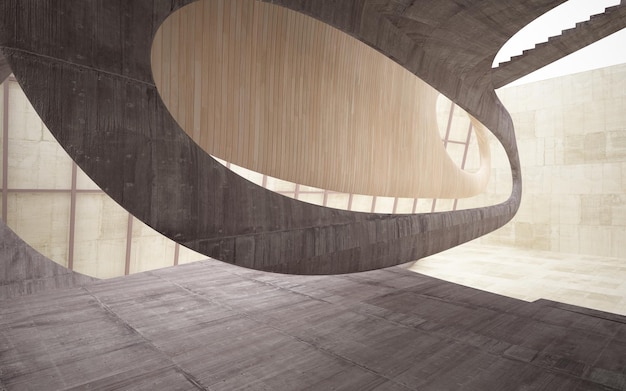 Empty dark abstract concrete and wood smooth interior Architectural background 3D illustration