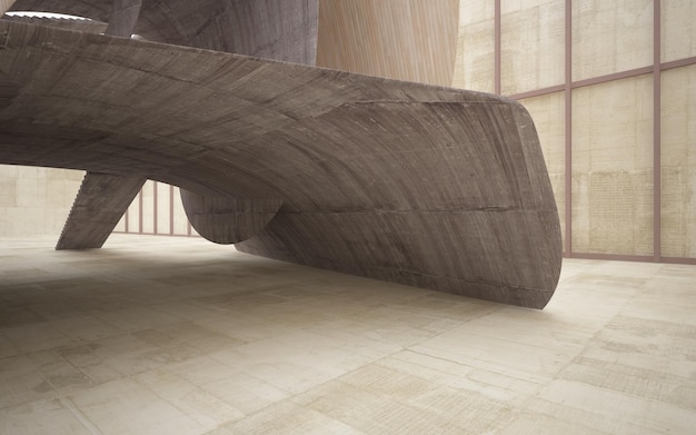 Empty dark abstract concrete and wood smooth interior Architectural background 3D illustration