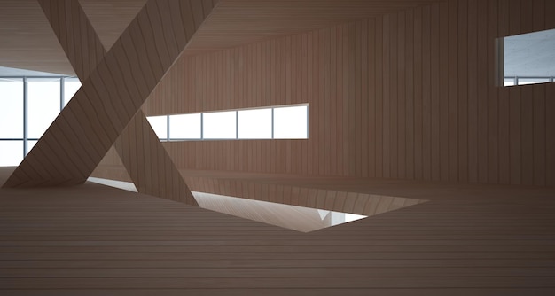 Empty dark abstract concrete and wood smooth interior Architectural background 3D illustration