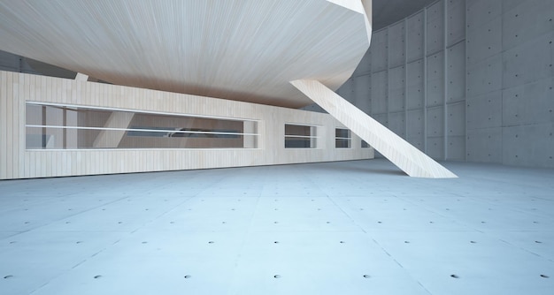 Empty dark abstract concrete and wood smooth interior Architectural background 3D illustration