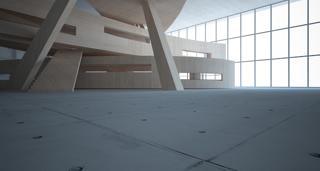 Empty dark abstract concrete and wood smooth interior Architectural background 3D illustration