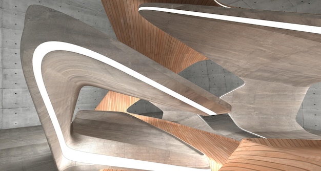 Empty dark abstract concrete and wood smooth interior Architectural background 3D illustration