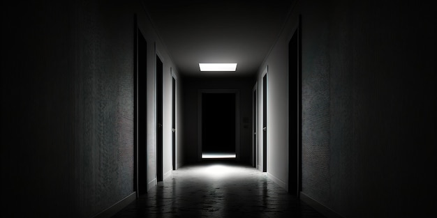 Empty dark room with a light from one window on the side