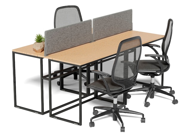 Empty desk, workstation with chairs and wooden surface