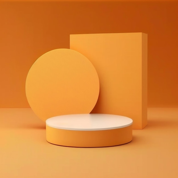 Empty display orange podium for showcasing products with orange background Generative AI