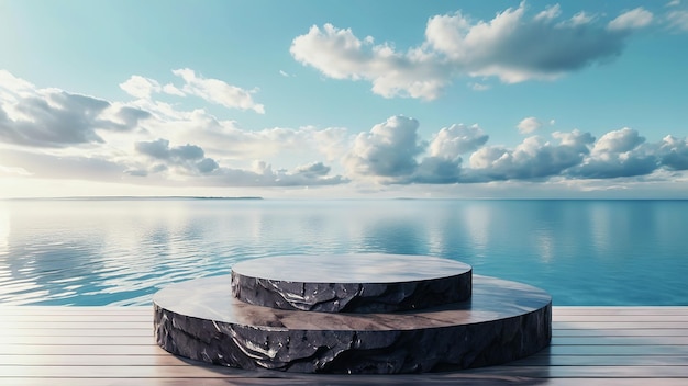 empty display podium in the ocean