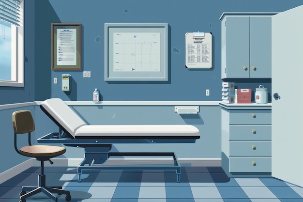 Photo empty doctors office with examination bed and chair illustration