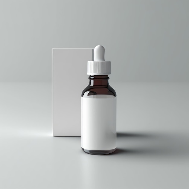 Empty dropper bottle on a white background with a box mockup