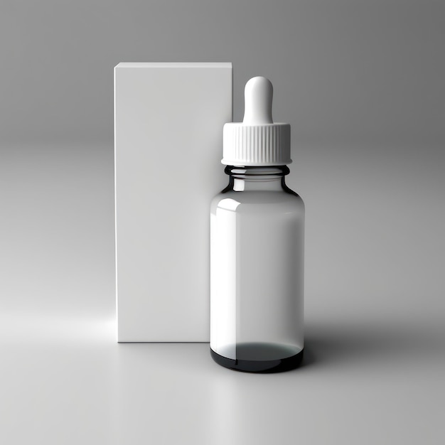 Empty dropper bottle on a white background with a box mockup