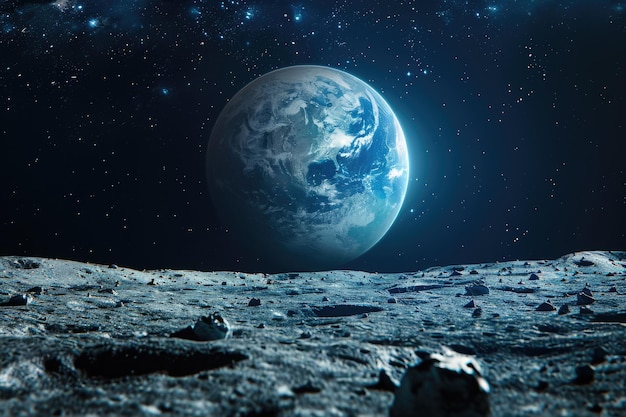 Empty Earth Moon Surface with Copy Space for Fantasy Exploration Background