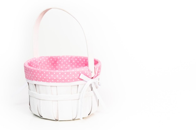 Empty Easter basket on a white background.