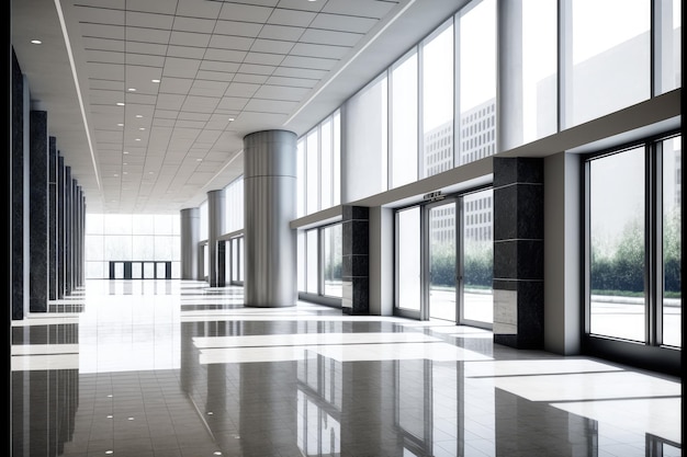 Empty entrance hall of modern public station or large convention center lobby