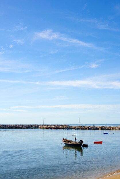 Empty fishing boat in the sea,Cha-am,Thailand