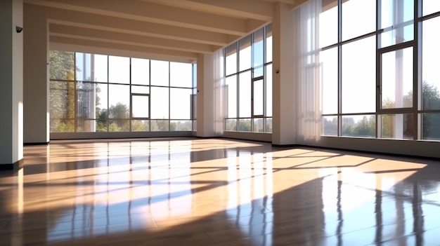 Empty floor front of modern building with sunlight Generative AI