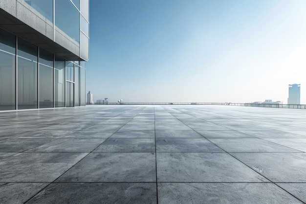 Empty floor ground with modern building rooftop