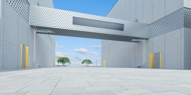 Empty floor and modern office buildings exterior. 3d rendering