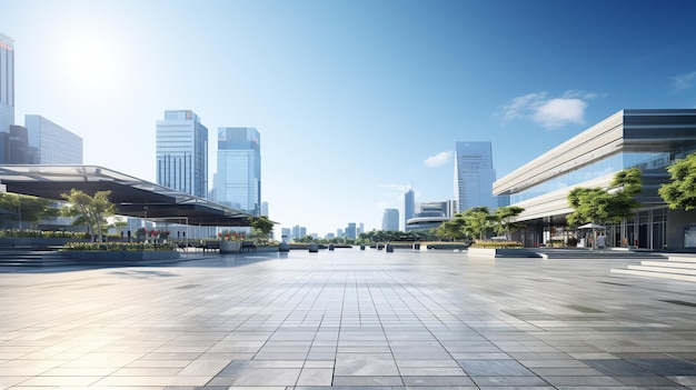 Empty floor and morning cityscape