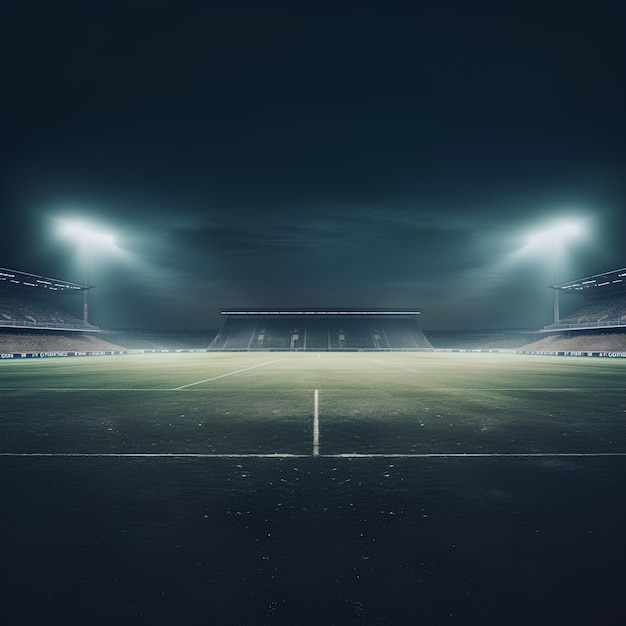 Empty Football Field with Lights in the Background