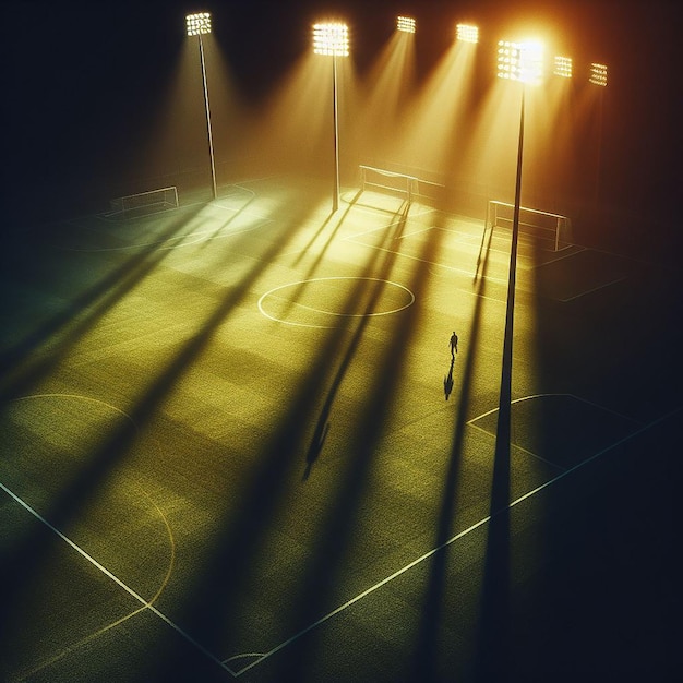 Photo empty football ground illuminated with cinematic lighting creates an atmospheric ambiance