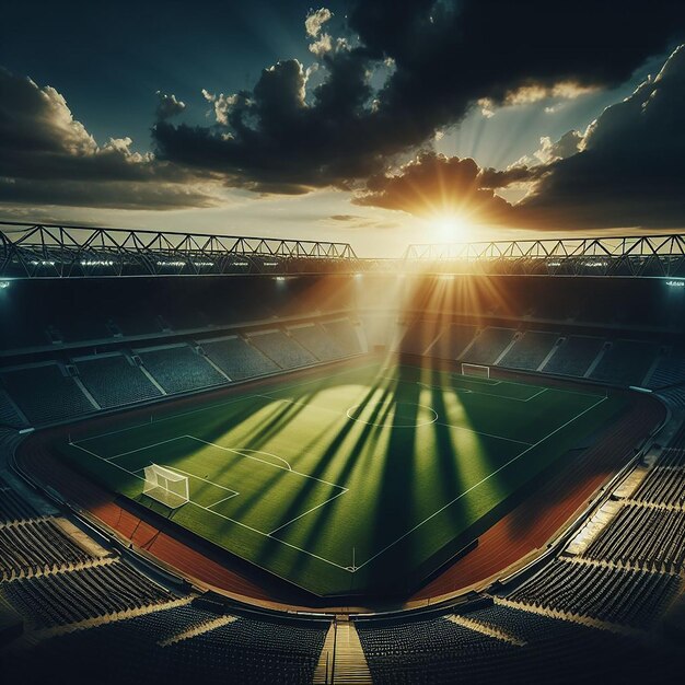 Photo empty football ground illuminated with cinematic lighting creates an atmospheric ambiance