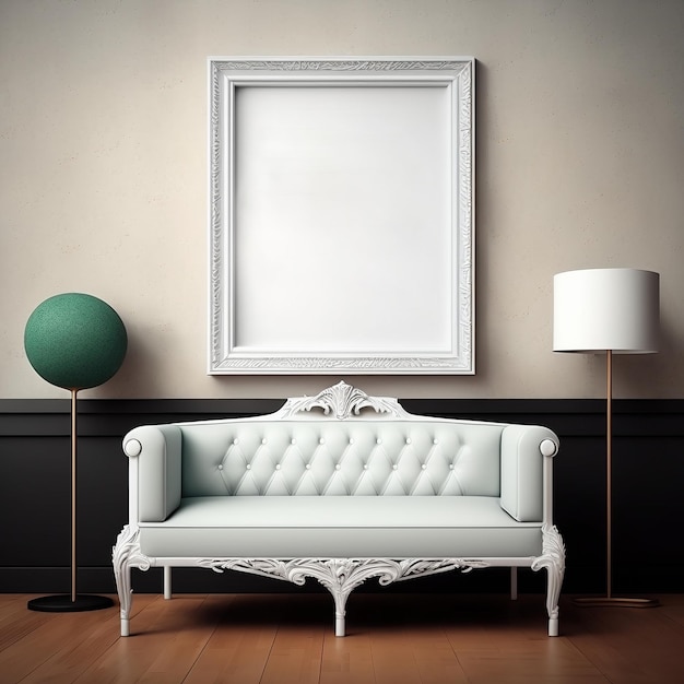 Empty frame mockup on furniture created with generative AI