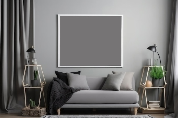 Empty Frame Mockup in Scandinavian style room Illustration Generative AI