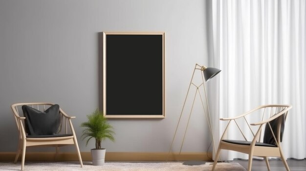 Empty Frame Mockup in Scandinavian style room Illustration Generative AI