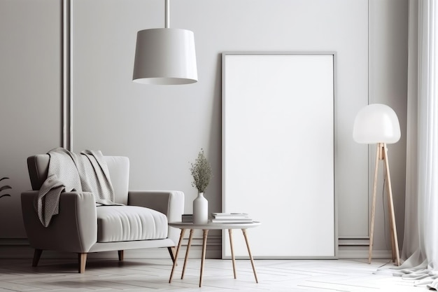 Empty Frame Mockup in Scandinavian style room Illustration Generative AI