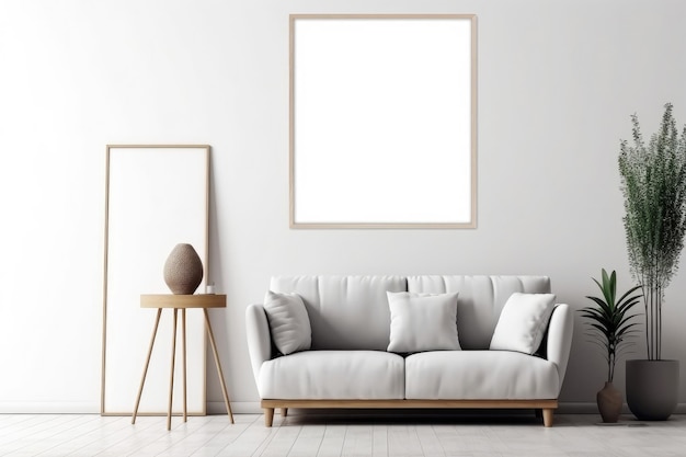 Empty Frame Mockup in Scandinavian style room Illustration Generative AI