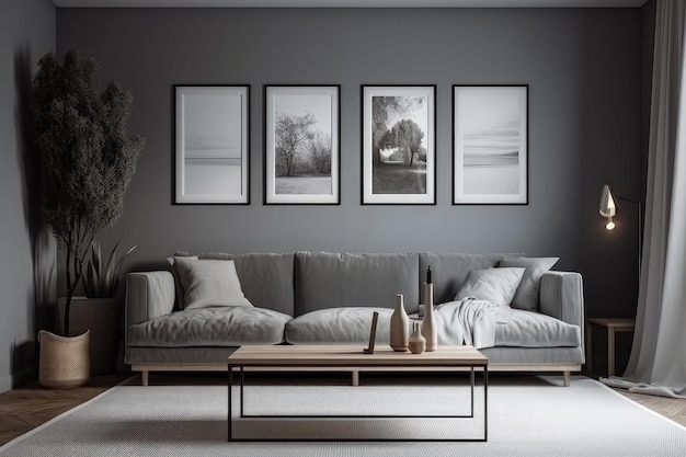 Empty Frame Mockup in Scandinavian style room Illustration Generative AI