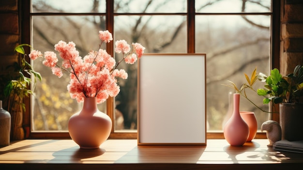 Empty frame mockup on the table in the evening