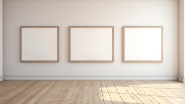 Photo empty frames in white room 3d rendered illustration of contemporary art