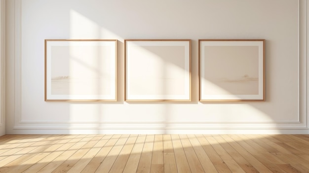 Empty Frames On Wooden Floors Minimalist Light Beige Style