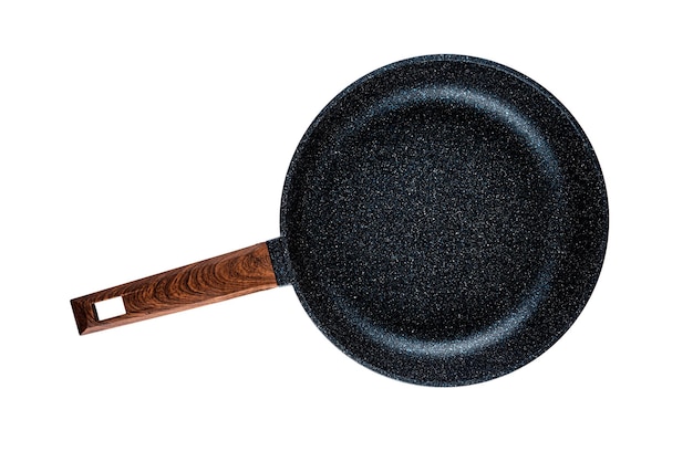 Empty frying pan isolated on white background