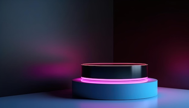 Empty futuristic podium with neon lights for product presentation Template mockup